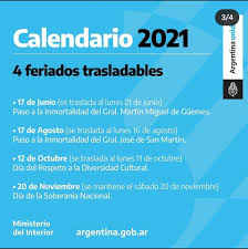 Entre el lunes 21 y jueves 24 de junio, se tenía previsto vacunar a cuatro grupos de personas. Feriados 2021 Feriados Estudio Contable Garbi Facebook