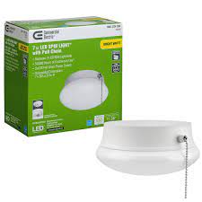 Flush mount lights address the challenges of decorating and illuminating diminutive rooms, narrow hallways, and other settings with small footprints and low ceilings. Commercial Electric Spin Light 7 In Led Flush Mount Ceiling Light With Pull Chain 830 Lumens 11 5 Watts 4000k Bright White No Bulbs 54484145 The Home Depot