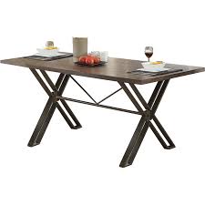 Custom table with simple straight leg trestle in walnut with a 2 inch built up thick top. Acme Jodoc 72 Trestle Dining Table In Walnut And Gunmetal 72345