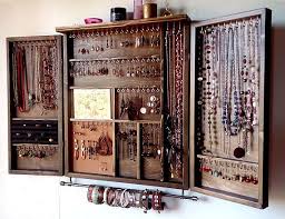 Large brown leather trunk jewelry box. Jewelry Cabinet Large Earrings Closet With Shelf Dark Walnut Etsy In 2021 Jewelry Organizer Wall Jewelry Cabinet Jewellery Storage