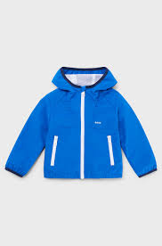 BOSS - Kids' water-repellent hooded windbreaker jacket with printed logo -  Blue