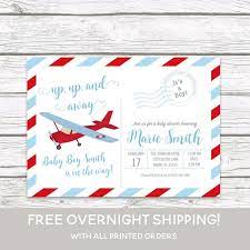 Airplane Baby Shower Invitation Postcard Baby Shower Boy Etsy Airplane Baby Shower Invitations Baby Shower Invitations For Boys Airplane Baby Shower