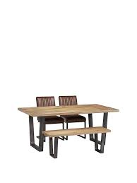 For something a little more unusual, try an oval oak dining table. Julian Bowen Brooklyn 180 Cm Metal And Solid Oak Dining Table 2 Chairs Bench Very Co Uk
