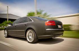 Audi A8 3m Scotchprint Matte Black Car Wrap Miami Florida Http Carwrapsolutions Com Matte Black Wrap Carbon Fib Matte Black Cars Car Wrap Carbon Fiber Vinyl