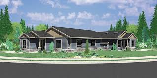 Modern prairie style, ranch duplex house plan. House Front Color Elevation View For D 440 One Level Duplex House Plans Corner Lot Duplex House Plans Sing Duplex House Plans Duplex Floor Plans Duplex House