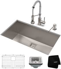 Check spelling or type a new query. Kraus Khu29161053ssch 28 1 2 Inch Undermount Single Bowl Kitchen Sink With Commercial Pull Down Faucet Soap Dispenser Noisedefend Soundproofing Technology Dual Function Sprayhead Eco Friendly Faucet And Free Accessories Stainless Steel Chrome