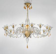 Modern Murano Chandelier Lighting Clear Glass And Gold Metal Finish Syl1380k16 Murano Imports