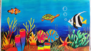 Add dimension to your coral piece by painting two different colors onto the coral surface. Easy Aquarium Painting In Acrylic Colors Underwater Life By 7 Year Old Artist Step By Step Youtube