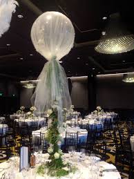 3ft Balloon Wrapped In Custom Tulle Set Off Base With Ivy And Flowers Doltone House Wedding Balloon Decorations Tulle Wedding Decorations Wedding Decorations