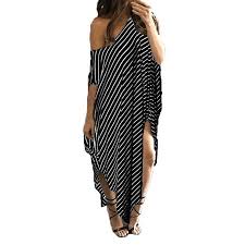 Womens Round Neck Striped Irregular Long Maxi Dress