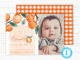Little Cutie Birthday Party Invitation, Orange Birthday Party Invite,  Citrus Photo Card, Picnic Buffalo Plaid Evite, Editable Template #2017