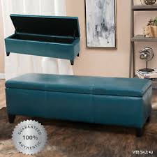 Ottoman bench storage bedroom bench footrest upholstered. Large Storage Bench Ottoman Teal F Leather Foot Stool Wood Footrest Seat Bed End Ebay
