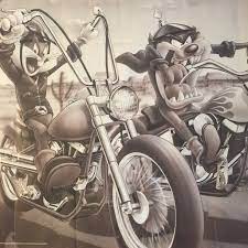 Vintage Poster Bugs Bunny Taz Bikers Motorcycles 1990s 23 X 35 Looney Tunes Vintage Posters Biker Art Motorcycle Artwork