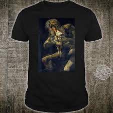 Goya depicts saturn as a crazed titan/man that is eating child frantically, with the head, left arm, and part of the shoulder of the child obviously already devoured. Saturn Devouring His Son Famous Painting By Goya Shirt