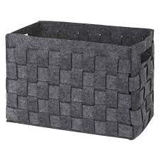 Grey felt storage basket bin with handle bedroom closet clothing toy storage. Medium Felt Storage Basket Grey Homebase
