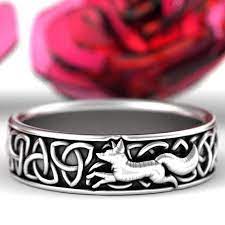 Sterling Silver Celtic Fox Ring Fox Wedding Band Womens Etsy In 2021 Fox Ring Silver Ring Designs Unique Ring Designs