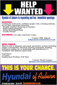 Or maybe you're an individual who owns a car you want to sell. Hyundai Of Auburn Is A Auburn Hyundai Dealer And A New Car And Used Car Auburn Al Hyundai Dealership Employment Opportunities