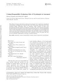 Pdf Criminal Responsibility Evaluations Role Of Psychologists In Assessment