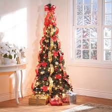 7 Ft Pull Up Fully Decorated Pre Lit Poinsettia Tree Pencil Christmas Tree Collapsible Christmas Tree Pull Up Christmas Tree