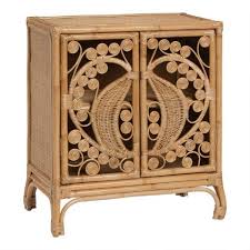 Open Weave Peacock Rattan Storage Cabinet World Market Rattan Wood And Metal Storage