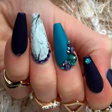 Give your nails a little bit of colourful spunk just by sitting at home with our easy to make nail art this design is a saviour for those looking for easy nail art designs at home for beginners without tools. Dark Teal Acrylic Nails Nail And Manicure Trends