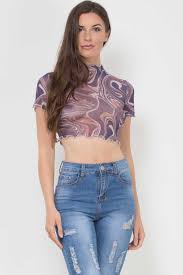 Marble Print Mesh Crop Top Purple Festival Outfit Styledup Co Uk