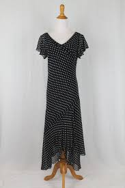 Adrianna Papell Black With White Polka Dots Long Silk Chiffon 1920 S Style Flapper Gatsby Deco Dress Gown 8 By G Deco Dress Gowns Dresses White Polka Dot Dress