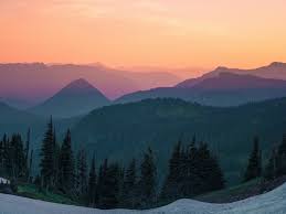 Mountain ridge with panoramic aerial view at sunset. Mountains Sky Top View Trees Sunset Background Toppng