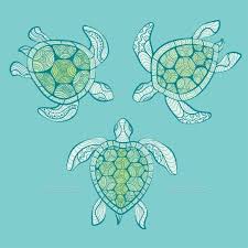 Decorative Ornamental Turtles In Water Vector Illustration Turtle Mural Wall Art Vector Illustration