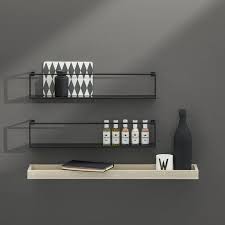 Schwarzes Metall Wandregal Mit Wandboard Im Eiche Dekor Kuchen Wandregal Wandregal Wohnzimmer Wandregal