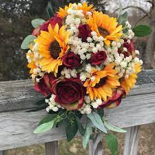 Sunflower Bouquet Bridal Bouquet With Sunflowers And Roses Bridesmaid Bouquet Sunflower Centerpiece Yellow And Burgundy Bouquet Sunflowers Roses Sunflower Centerpieces Rose Wedding
