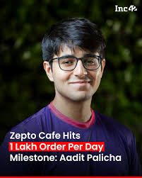 Reiterating his belief in the potential of 10-minute food deliveries, quick  commerce major Zepto's cofounder and CEO Aadit Palicha claimed that Zepto  Cafe has hit 1 Lakh orders per day👇 In a