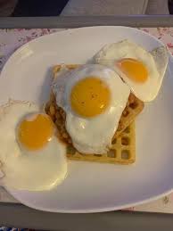 These savory potato waffles are similar to potato pancakes, but in waffle form. Baked Beans On Potato Waffles Topped With Fried Egg Whitehousedinners
