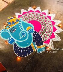 Blue Pink Ganesha Mandala Kolam Rangoli Designs Diwali New Rangoli Designs Rangoli Designs