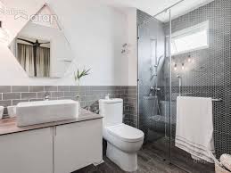 Simple geometric shapes (dominated by squares and rectangles), the predominance of white with a little neutral gray, a natural stone backsplash, and little in the way of decoration. 20 Malaysian Bathroom Design Ideas For Your Renovation Atap Co