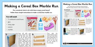 Ideas for arts & crafts projects & activities to recycle with cereal boxes for children, teens. Free Cereal Box Marble Run Teacher Made