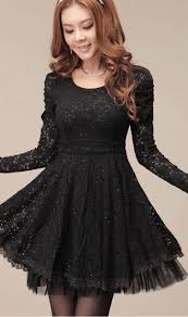 Korean Lace Long Sleeved Dress Black Black Dress Black Lace Long Sleeve Dress Long Sleeve Lace Dress