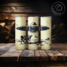 Alien Abduction, UFO Design, Cow Tractor Beam, 20 Oz Seamless Straight  Skinny Tumbler Wrap, Sublimation PNG