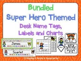 Super Hero Charts Labels And Desk Name Tags Bundled