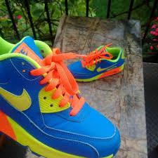 Nike Air Max 90 Blue Yellow Orange Neon Nike Lowtop Neon Sneakers Nike Shoes Air Max Nike Shoes Blue