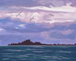 Sunset Birds Flying In The Sky Painting Tranquility Sunset Painting Blue Sunset Birds Painting