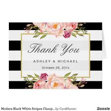 Black And White Stripes With Flowers Background Modern Black White Stripes Classy Floral Thank You Zazzle Com Black White Stripes Black And White White Stripe