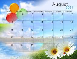 Free Cute August 2021 Calendar Zhudamodel
