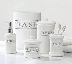The black and white bathroom is a timeless choice that can be adapted to suit any design style, ranging from the rustic to the minimal. Ceramic Text Bath Accessories Pottery Barn