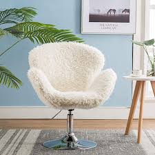 Amazon Com Faux Fur Swivel Makeup Stool Modern White Swan Chair Curly Hair Fluffy Fuzzy Accent Chair With Armrest Kitch In 2020 Chair Accent Arm Chairs Makeup Stool