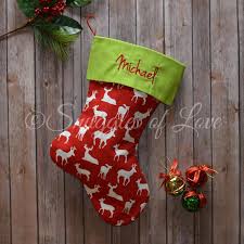 Whether you prefer yours traditional or whimsical, kirkland's has unique stockings in any style you're looking for to create that perfect holiday look! Red Deer Personalized Christmas Stocking With Green Cuff Snuggles Of Love
