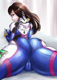 1girls ass ass focus big ass blizzard entertainment bodysuit  breasts brown eyes brown hair cameltoe d.va female female only long hair  looking at viewer looking back lyn nyl overwatch
