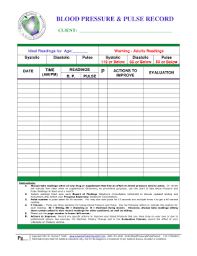 Fillable Online Blood Pressure Chart