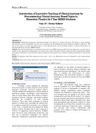 Pdf Introduction Of Innovative Teaching Of Clinical Anatomy By Demonstrating Clinical Anatomy Based Topics In Dissection Theatre For 1st Year Mbbs Students Ip Innovative Publication Pvt Ltd And Vidya Cs