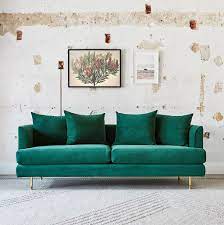 Emerald Green Small Sofa For Bedroom Luxurious Space Saving Furniture For Sale Online Velvet Upholstery Gold Legs Interior Design Ideas